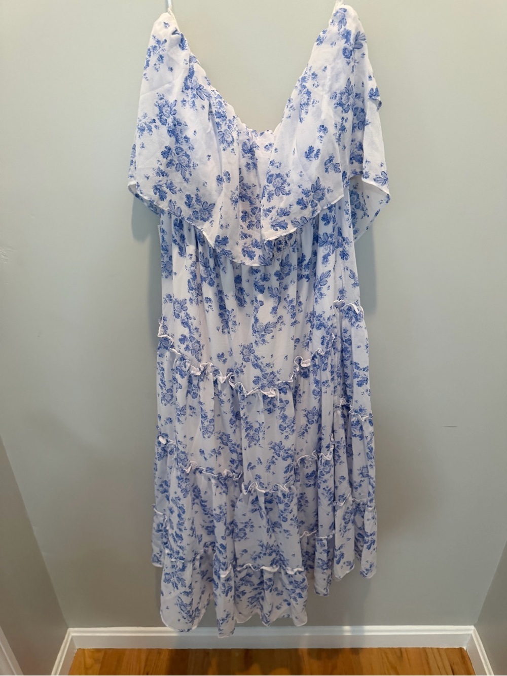 1. State White Strapless Midi Dress with Blue Floral Print - Picture 3 of 7
